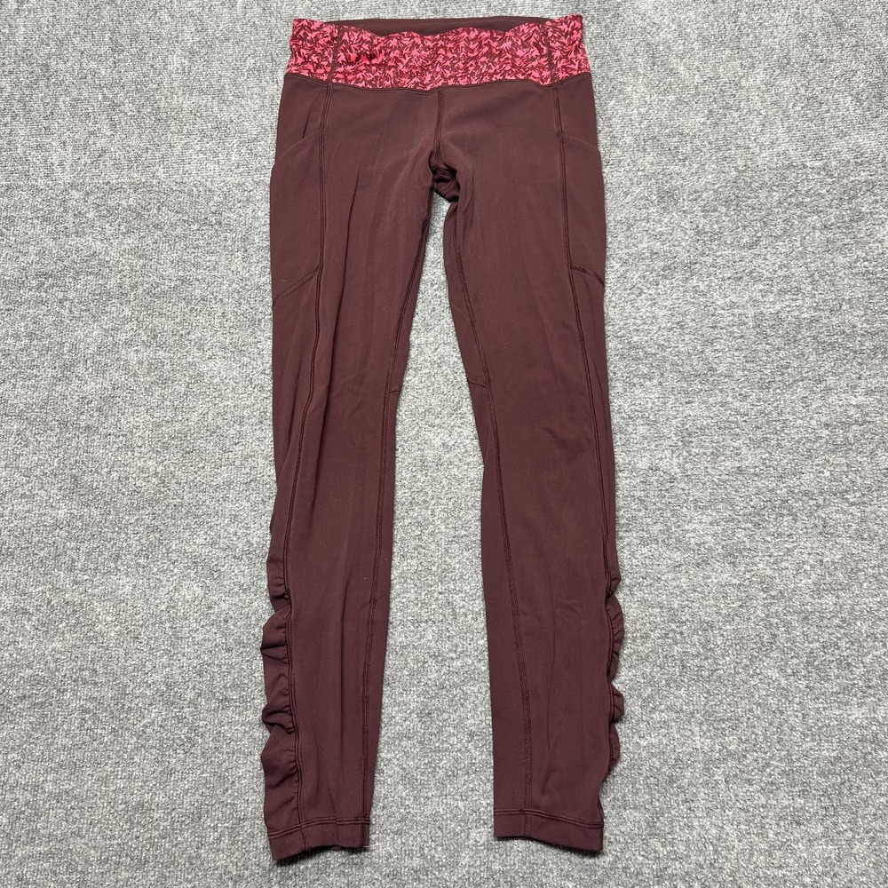 Lululemon Leggings Womens 6 Red Colorblock Waist Ruched Ankle Yoga Running Gym